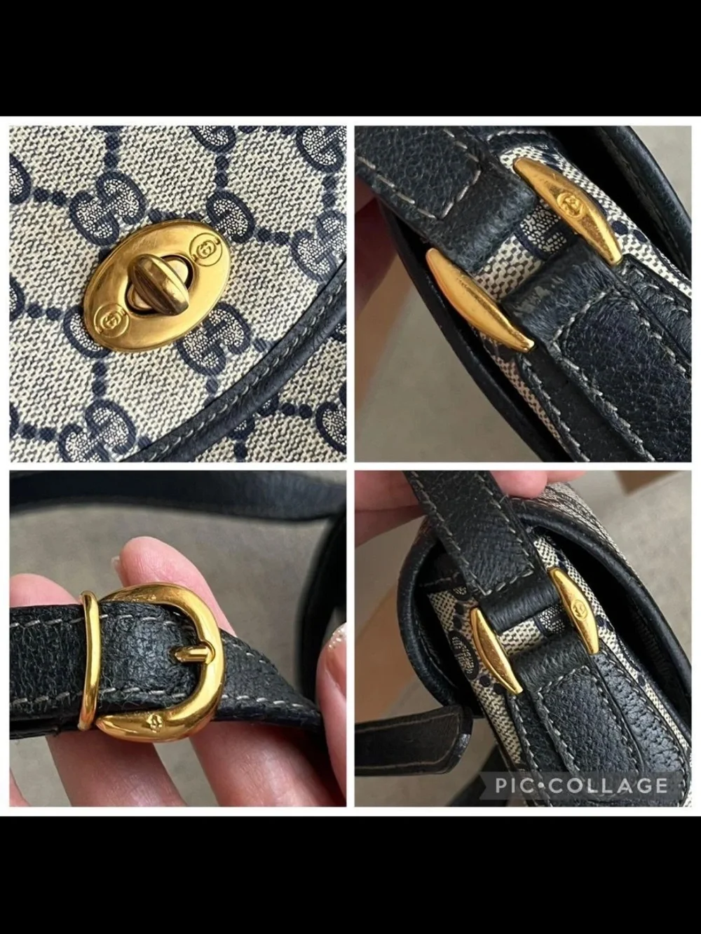 Gucci GG Monogram Crossbody Bag - Navy/White with Gold Hardware